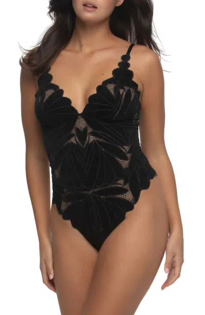 Felina Sienna Lace Thong Bodysuit In Black