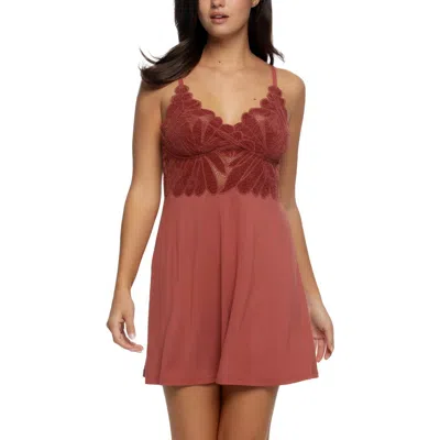 Felina Sienna Lace Trim Chemise In Marsala