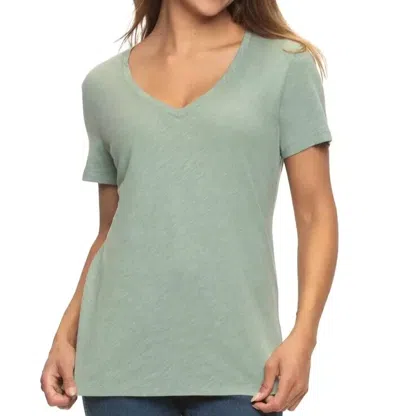 Felina Slub Jersey V-neck Short Sleeve T-shirt In Lilly Pad In Green
