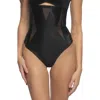 Felina Women's Uplifted Satin Mesh Body Mapped High-waist Shaper Thong In Black
