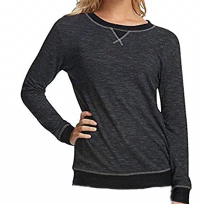 Felina V-notch Crew Neck Pajama Top In Black In Gray