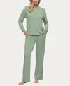 Felina Women's Aria Long Sleeve Crewneck And Pant Lounge Set In Iceberg Green