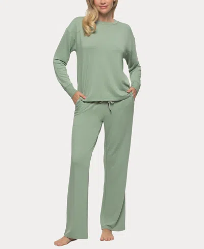 Felina Women's Aria Long Sleeve Crewneck And Pant Lounge Set In Iceberg Green