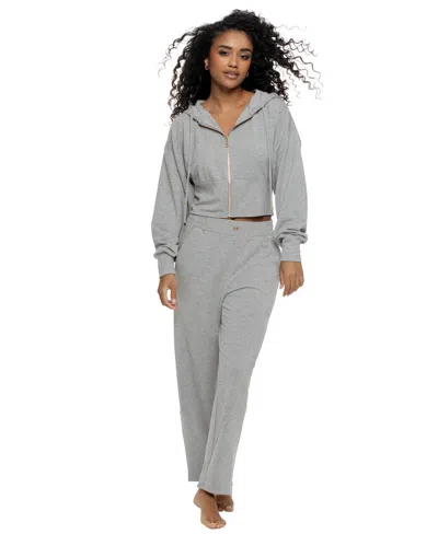 Felina Women's Emery Long-sleeve Hooded Zip-up Pajama Set In Gray