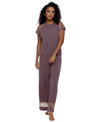 Felina Women's Esme Lace Wide Leg Top And Pants, 2-piece Set In Gray