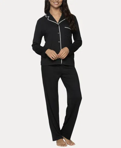 Felina Women's Jessie 2 Pc. Long Sleeve Pajama Set In Black
