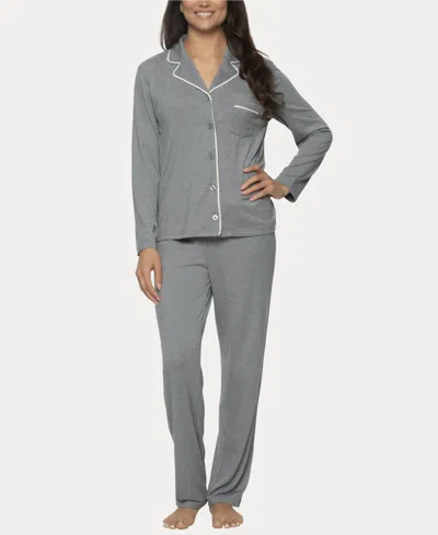 Felina Women's Jessie 2 Pc. Long Sleeve Pajama Set In Heather Silver Filigree