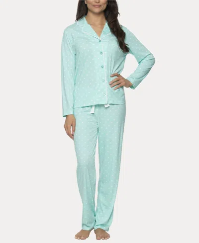 Felina Women's Jessie 2 Pc. Long Sleeve Pajama Set In Island Paradise With White Dots
