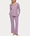 Felina Women's Jolie V-neck Henley And Pant Lounge Set In Orchid Mist