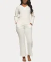 Felina Women's Jolie V-neck Henley And Pant Lounge Set In Whisper White