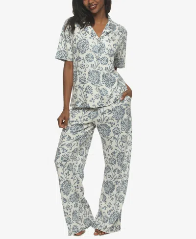 Felina Women's Josephine Notched Collared Shirt And Pants Pajama Set Style 900872 In Orange