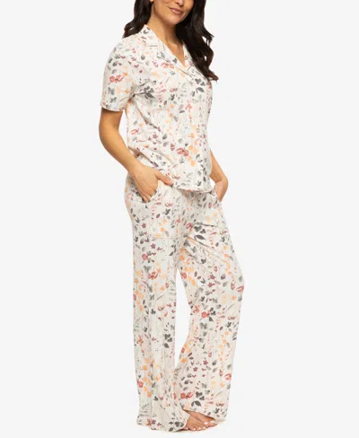 Felina Women's Josephine Notched Collared Shirt And Pants Pajama Set Style 900872 In Painted Floral