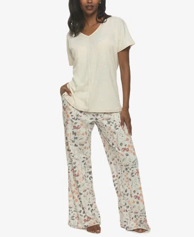Felina Women's Josephine V-neck T-shirt And Pants Pajama Set Style 900870 In White