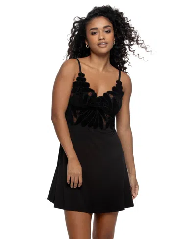 Felina Women's Lace V-neck Sleeveless Chemise In Black