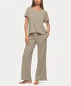 Felina Women's Lauren Linen Jersey Pullover And Lounge Pant Set In Laurel Oak