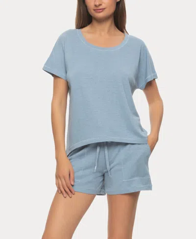 Felina Women's Lauren Linen Jersey Pullover Top And Shorts Sleepwear In Dusty Blue