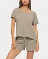 Felina Women's Lauren Linen Jersey Pullover Top And Shorts Sleepwear In Laurel Oak