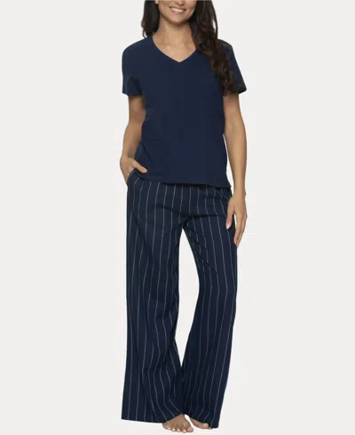 Felina Women's Mirielle 2 Pc. Short Sleeve Pajama Set In Peacoat With Ivory Pinstripe