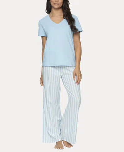 Felina Women's Mirielle 2 Pc. Short Sleeve Pajama Set In Place Blue Stripe