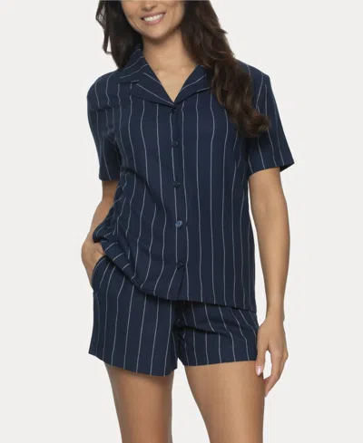 Felina Women's Mirielle 2 Pc. Shorts Pajama Set In Peacoat With Ivory Pinstripe
