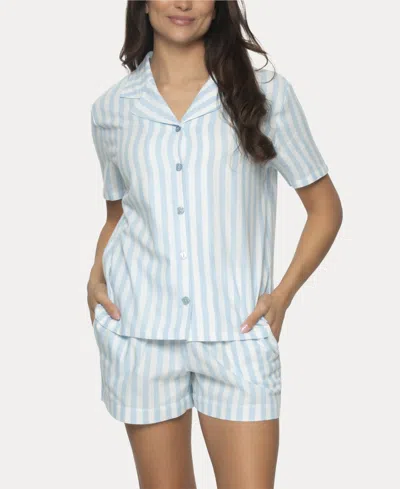 Felina Women's Mirielle 2 Pc. Shorts Pajama Set In Place Blue Stripe