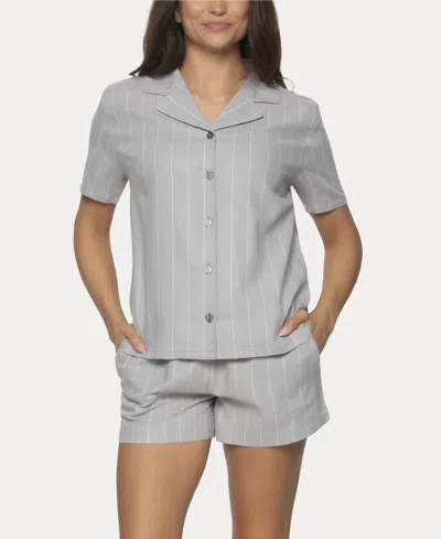 Felina Women's Mirielle 2 Pc. Shorts Pajama Set In Silver Sconce With White Pinstripe