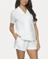 Felina Mirielle Short Pajamas In White With Gray Pinstripe