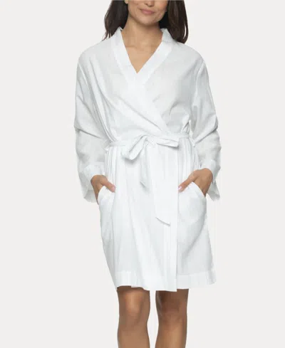 Felina Women's Mirielle Robe In White With Gray Pinstripe