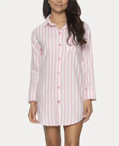 Felina Women's Mirielle Sleep Shirt In Sea Pink Stripe