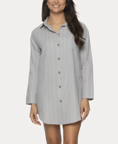 Felina Women's Mirielle Sleep Shirt In Silver Sconce With White Pinstripe