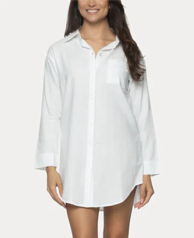 Felina Women's Mirielle Sleep Shirt In White With Gray Pinstripe