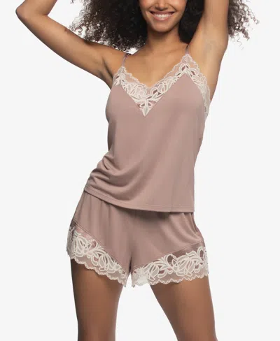 Felina Women's Regular Amelie Jersey Vintage Lace Cami With Shorts In Brown