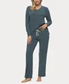 Felina Women's Serena V-neck Pullover And Lounge Pant Set In Blue Wing Teal