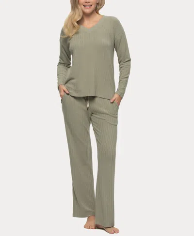 Felina Women's Serena V-neck Pullover And Lounge Pant Set In Forest Fog