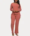 Felina Women's Serena V-neck Pullover And Lounge Pant Set In Marsala
