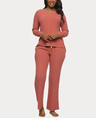 Felina Women's Serena V-neck Pullover And Lounge Pant Set In Marsala