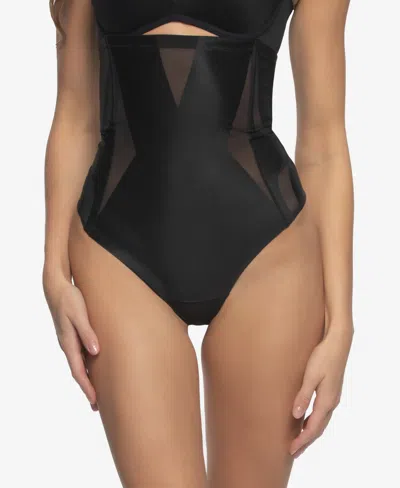 FELINA WOMEN'S UPLIFTED SATIN MESH BODY MAPPED HIGH-WAIST SHAPER THONG