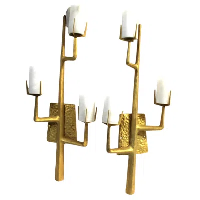 Pre-owned Felix Agostini Mid-century Modern Style Sconces 24-karat Gold Plate After Agostini, French In Brown
