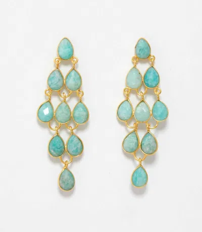 Felix Z Large Gemstone Chandelier Earrings In Amazonite In Gold