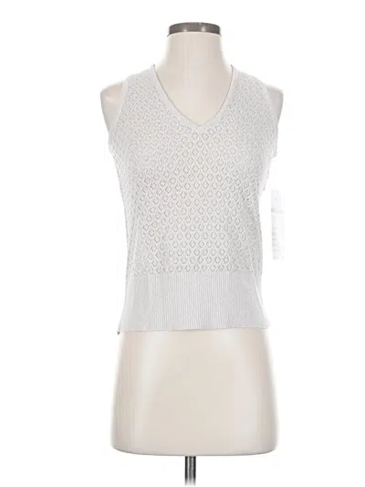 Pre-owned Feller Sleeveless Top Silver Solid Pattern V Neck Tops