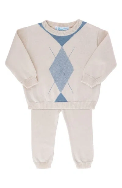 Feltman Brothers Babies'  Argyle Cotton Sweater & Pants Set In Ecru/vintage Blue