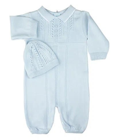 Feltman Brothers Boys' Collar Knit Longall With Hat - Baby In Blue