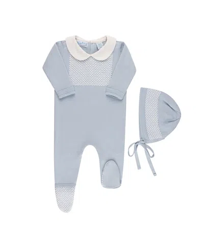 Feltman Brothers Boys' Jacquard Collared Knit Romper & Bonnet - Baby In Powder Blue