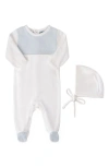 Feltman Brothers Chevron Footie & Hat Set In Ivory/blue