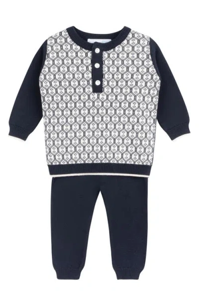 Feltman Brothers Babies'  Cotton Diamond Jacquard Sweater & Pants Set In Navy