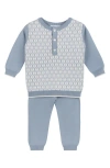 Feltman Brothers Cotton Diamond Jacquard Sweater & Pants Set In Vintage Blue