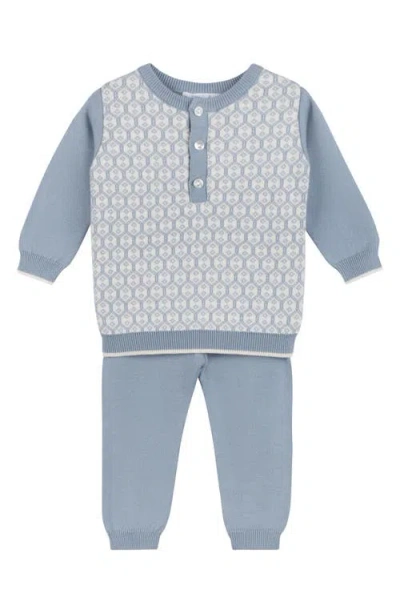 Feltman Brothers Babies'  Cotton Diamond Jacquard Sweater & Pants Set In Vintage Blue