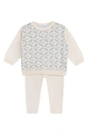 Feltman Brothers Babies'  Floral Cotton Jacquard Sweater & Pants Set In Ecru