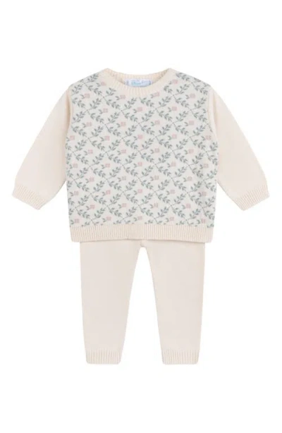 Feltman Brothers Babies'  Floral Cotton Jacquard Sweater & Pants Set In Ecru