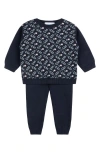 Feltman Brothers Floral Cotton Jacquard Sweater & Pants Set In Navy